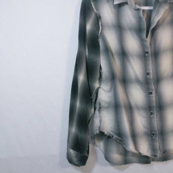 Bella Dahl Brown Mixed Media Distressed Flannel Button Up Size Xs - Picture 4 of 6